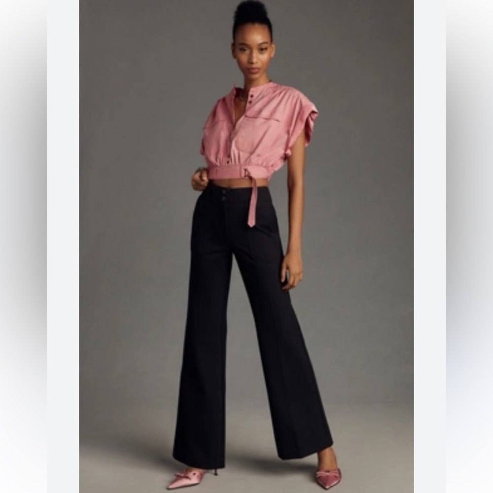 MAEVE Pants Anthropologie Naomi Wide Leg Flare Ponte Trousers Black Size 0